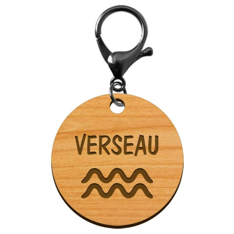 Porte-clé personnalisé signe astrologique Verseau mousqueton noir