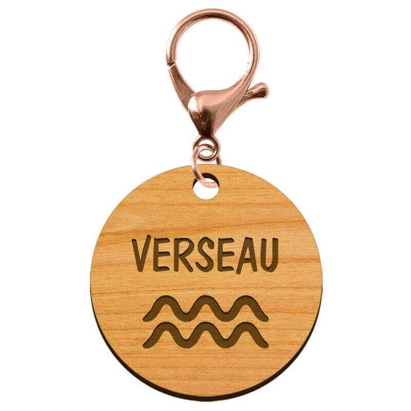Porte-clé personnalisé signe astrologique Verseau mousqueton rose