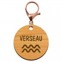 Porte-clé personnalisé signe astrologique Verseau mousqueton rose