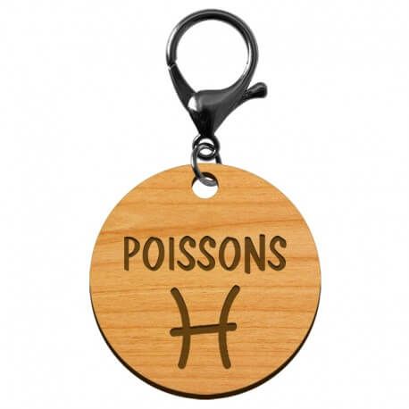 Porte-clé personnalisé signe astrologique Poissons mousqueton noir