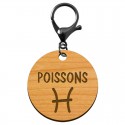 Poissons signe astrologique porte clé bois personnalisé mousqueton noir