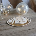 Carte de naissance en bois en forme de ballon de rugby 