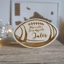 Carte de naissance en bois en forme de ballon ovale