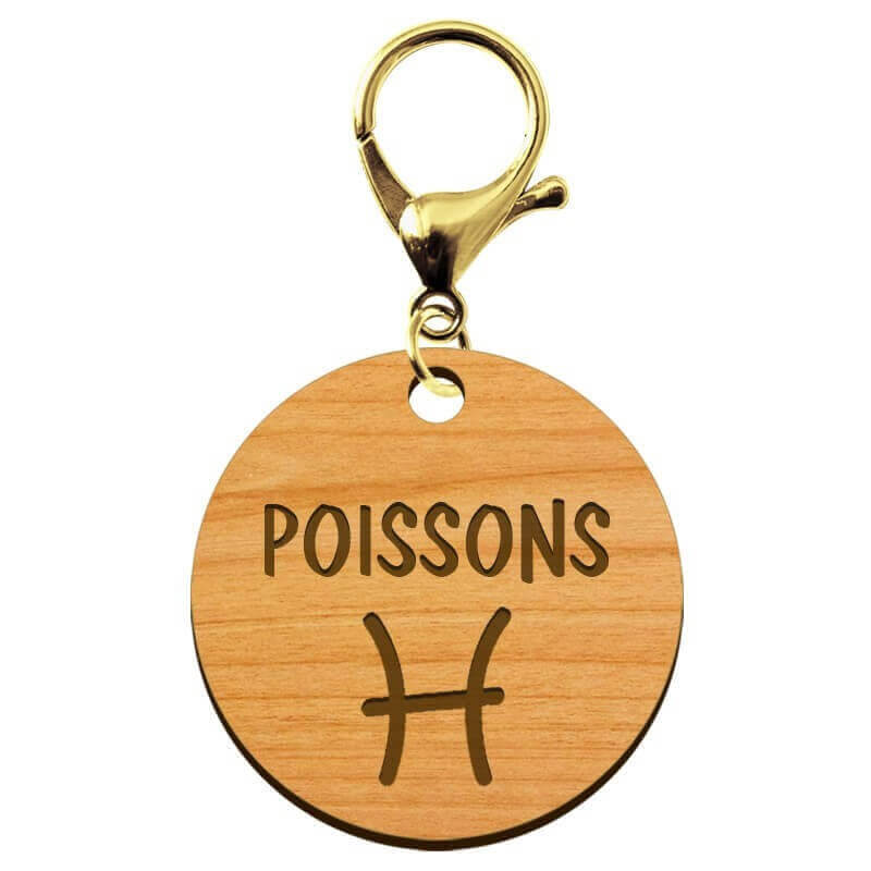 Signe du poisson porte clés personnalisé astrologique mousqueton doré