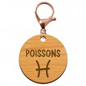 Porte-clé personnalisé en bois gravé mousqueton rose