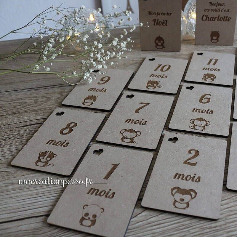Cartes étapes en bois personnalisées  sur le thème des animaux