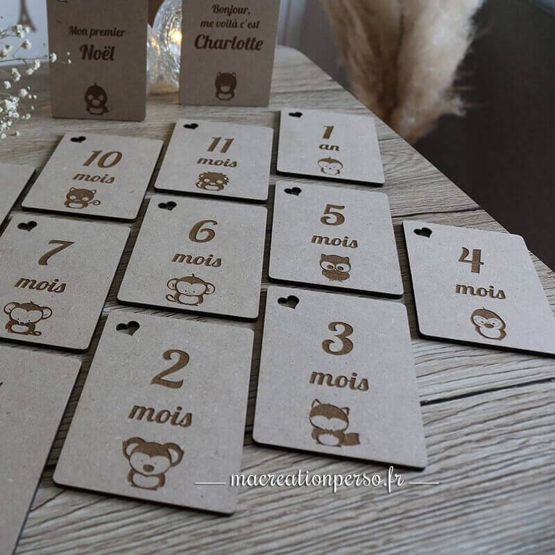 Cartes étapes en bois personnalisées renard koala singe hiboux lion souris tigre