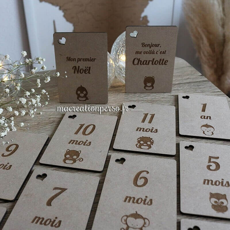 Cartes étapes en bois gravées animaux sauvages