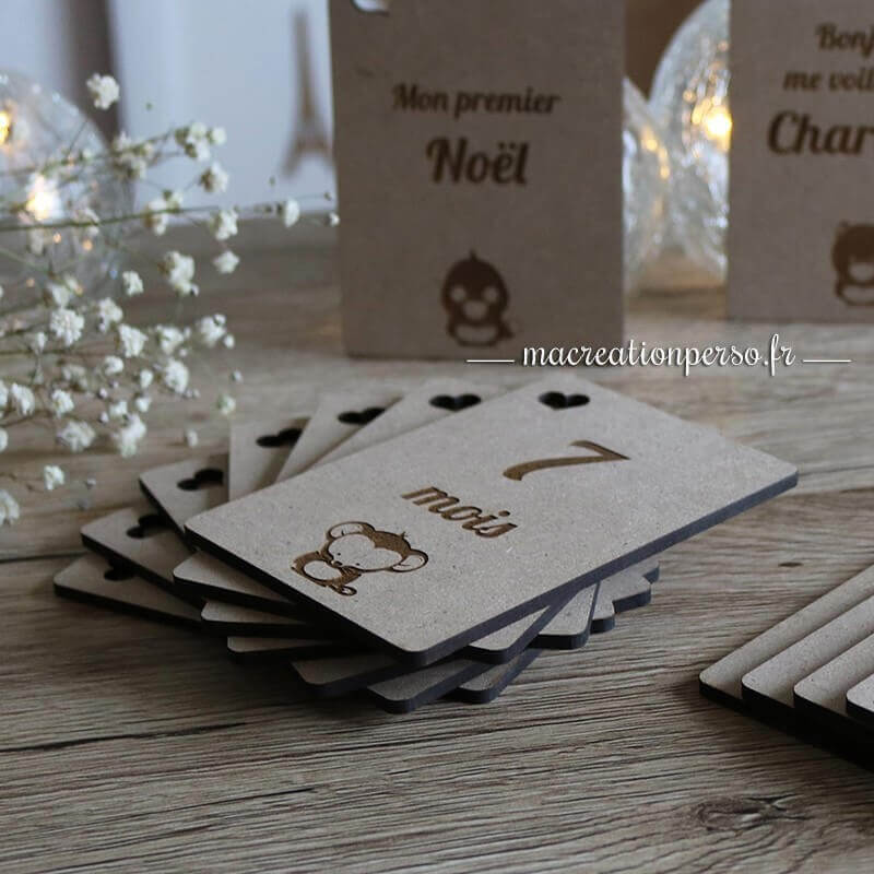 Cartes étapes grossesse en bois personnalisable avec animaux