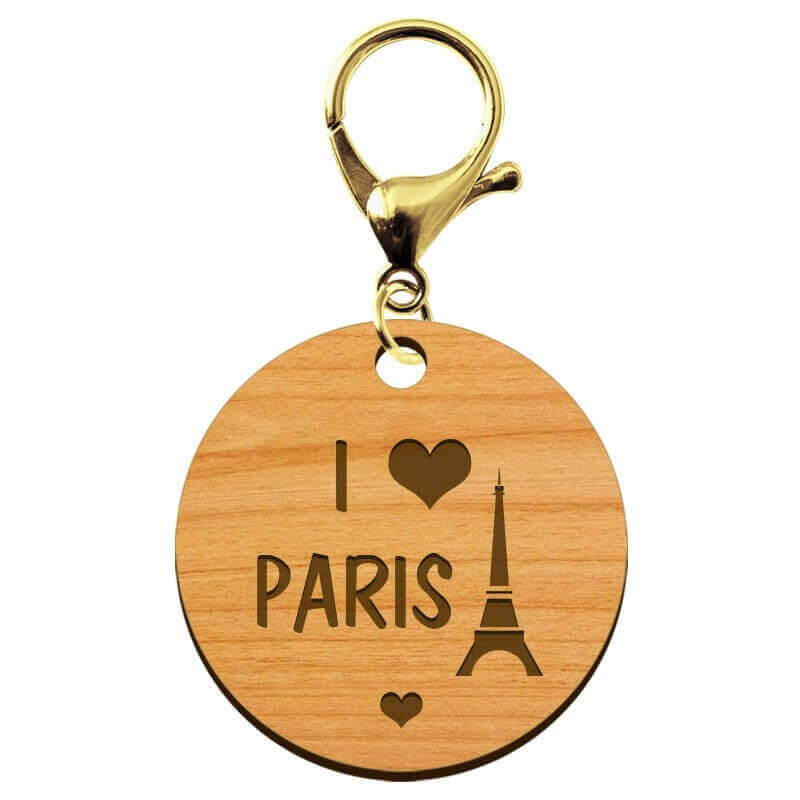 Porte clé amoureux de Paris personnalisé mousqueton doré