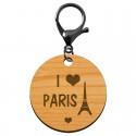 Porte clé Paris cœur en bois personnalisé mousqueton noir