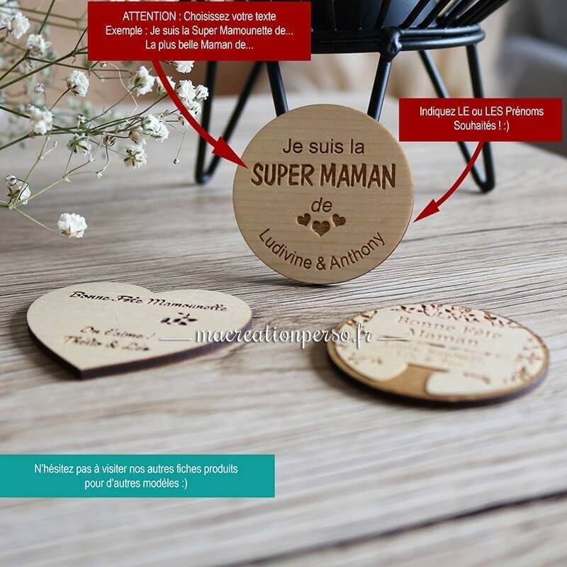 Lot de magnets personnalisés en bois vernis avec annotations