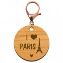 Porte clé Paris amoureux personnalisé en bois mousqueton rose