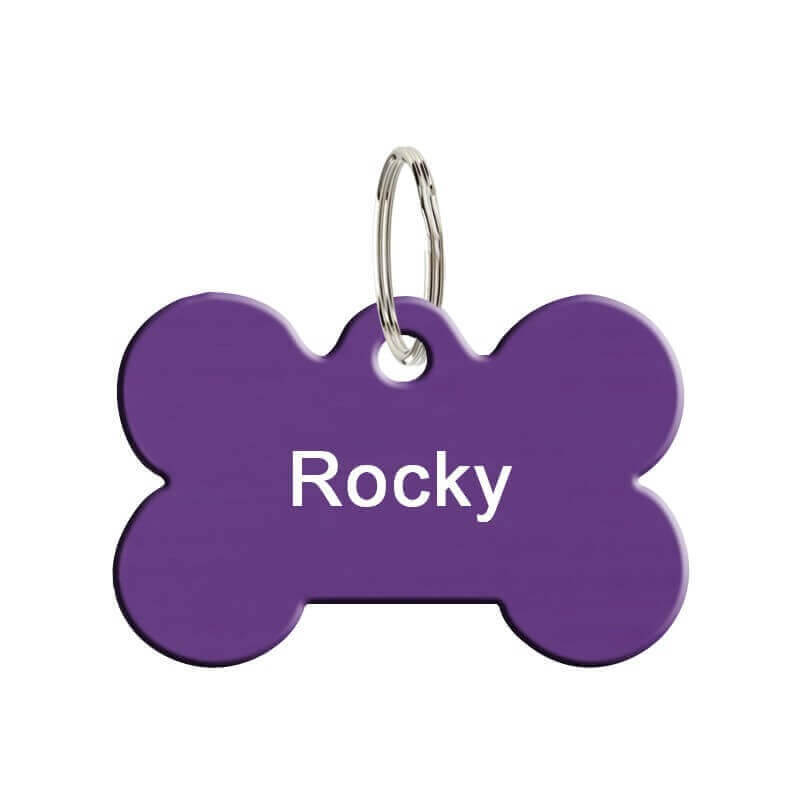 Médaille chien en métal os violet personnalisé