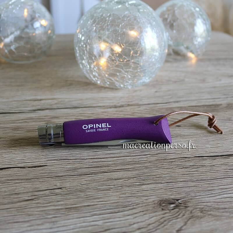 Couteau inox fermé Opinel couleur personnalisé baroudeur n°7 violet