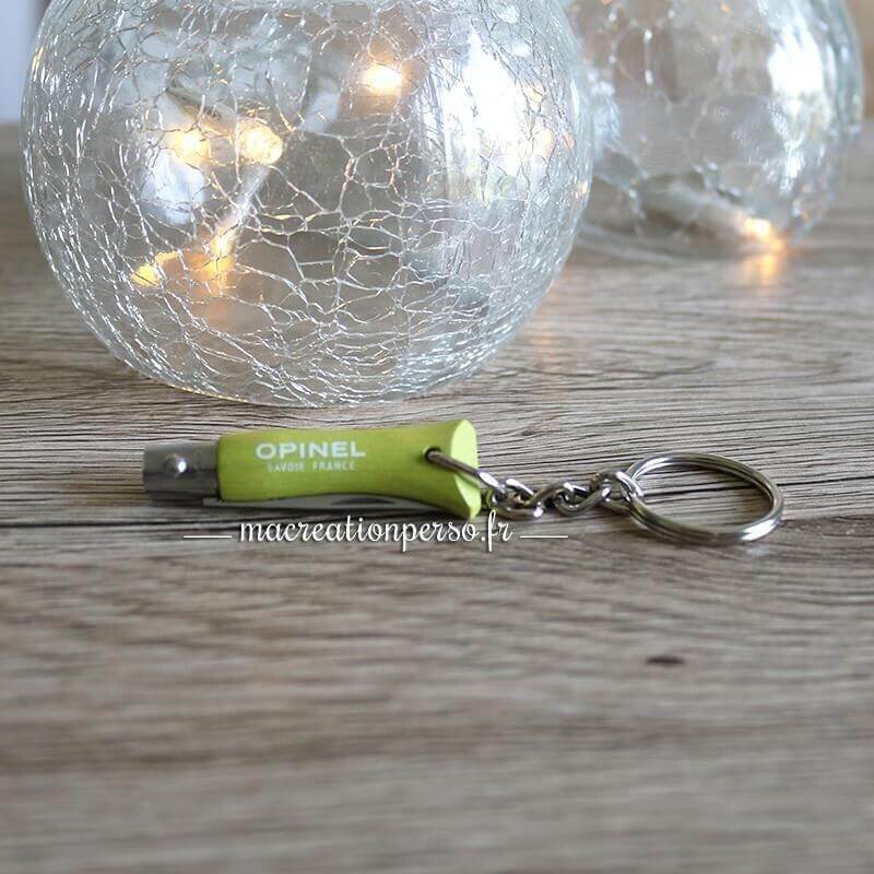 Porte clé couteau Opinel n° 2 personnalisé vert anis