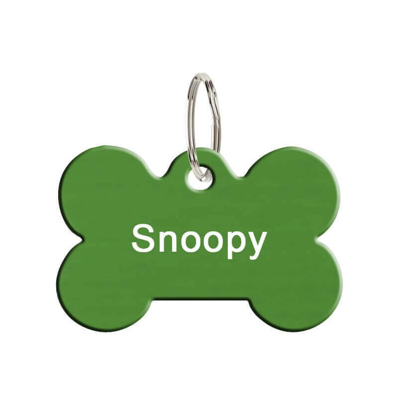 Médaille chien en métal os vert prénom Snoopy