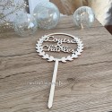 Cake topper Louise & Charles personnalisé avec pique en bois
