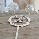Cake topper en bois clair Louise & Charles