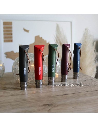 Couteau personnalisé OPINEL baroudeur avec cordelette en cuir