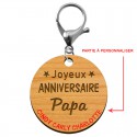 Porte-clé "Joyeux anniversaire Papa" prénoms à personnaliser mousqueton argenté