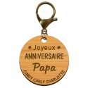 Porte-clé "Joyeux anniversaire Papa" prénoms à personnaliser mousqueton vieil or