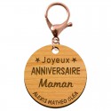 Porte-clé "Joyeux anniversaire Maman" prénoms à personnaliser mousqueton rose
