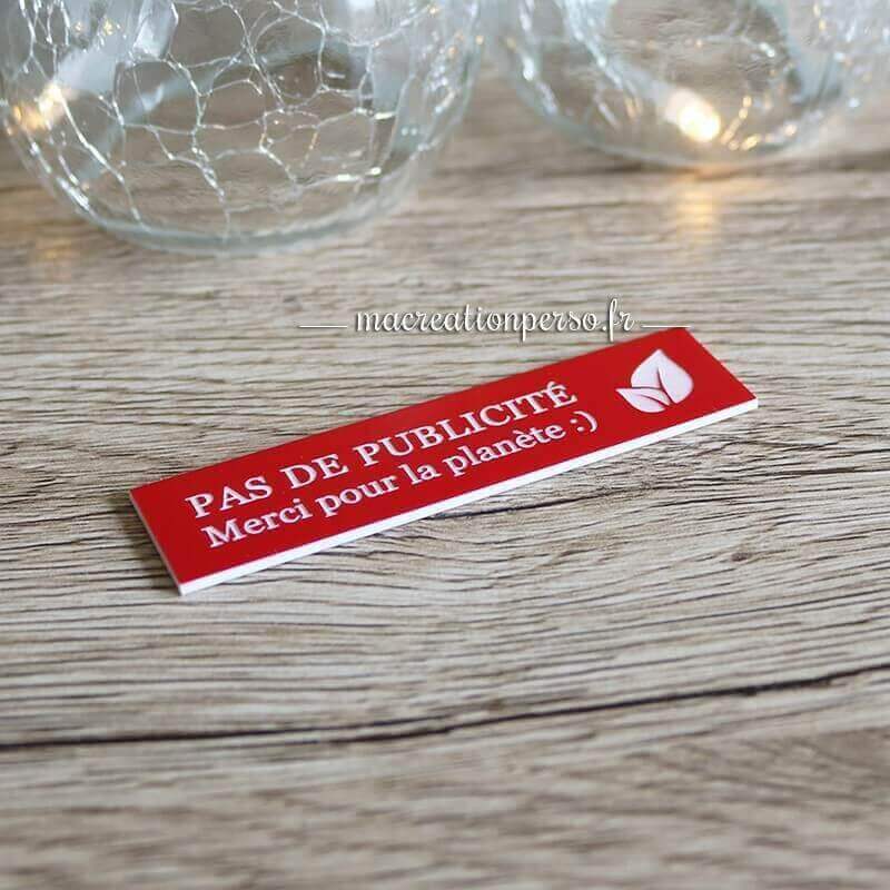 Plaque “Pas de publicité, merci pour la planète" avec logo feuille