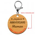 Porte-clé "Joyeux anniversaire Maman" prénoms à personnaliser mousqueton argenté