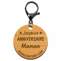 Porte-clé "Joyeux anniversaire Maman" prénoms à personnaliser mousqueton noir