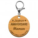 Porte-clé "Joyeux anniversaire Maman" prénoms à personnaliser mousqueton argenté
