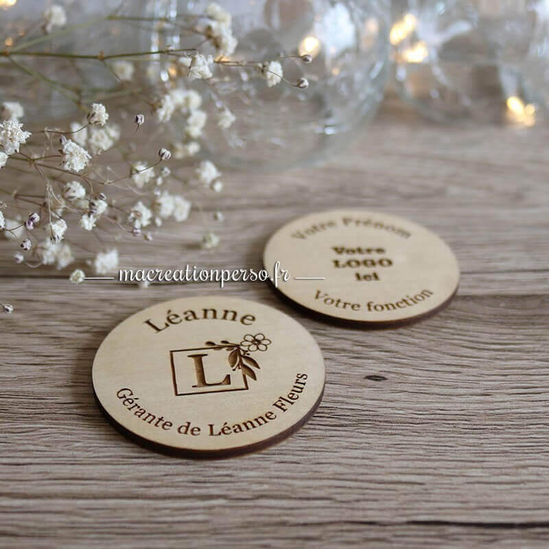 Badges ronds en bois 100% personnalisable avec logo