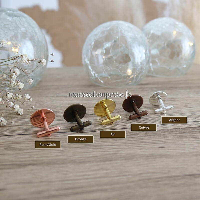 5 coloris disponibles pour nos boutons de manchette à personnaliser