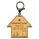 Porte-clé personnalisé Propriétaire avec dâte d'achat de maison et un mousqueton noir
