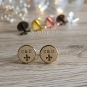 Paire de bouton de manchette fleurs de lys en bois