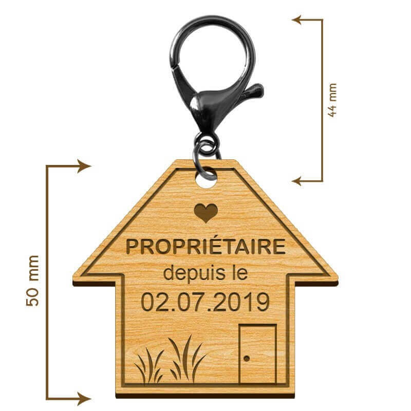 Dimensions du porte-clé Proriétaire depuis le avec mousqueton noir