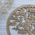 Zoom sur le cercle arbre de vie gravé en bois