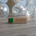 Badge en bois avec Prénom, fonction et coupe d'hygie verte