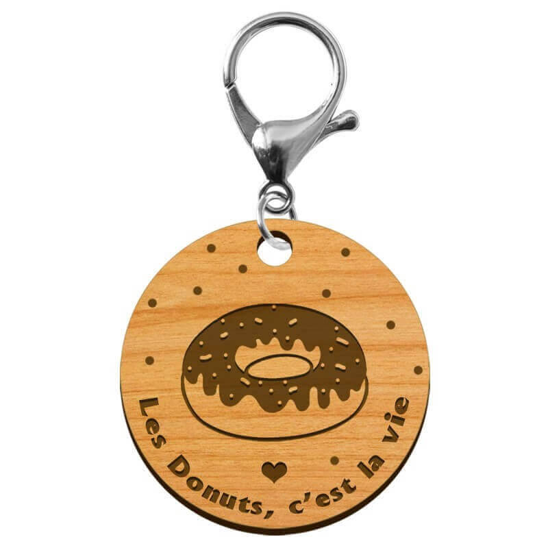 Porte-clé "Les Donuts, c'est la vie" mousqueton argenté