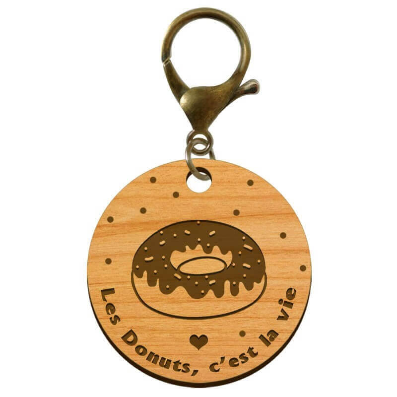 Porte-clé "Les Donuts, c'est la vie" - macreationperso mousqueton vieil or