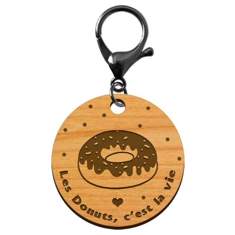 Porte-clé "Les Donuts, c'est la vie" mousqueton noir