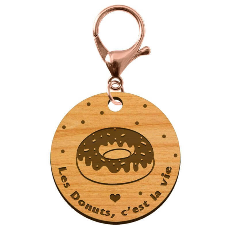 Porte-clé "Les Donuts, c'est la vie" mousqueton rose