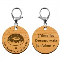 deux faces porte-clé "Les Donuts, c'est la vie" mousqueton argenté