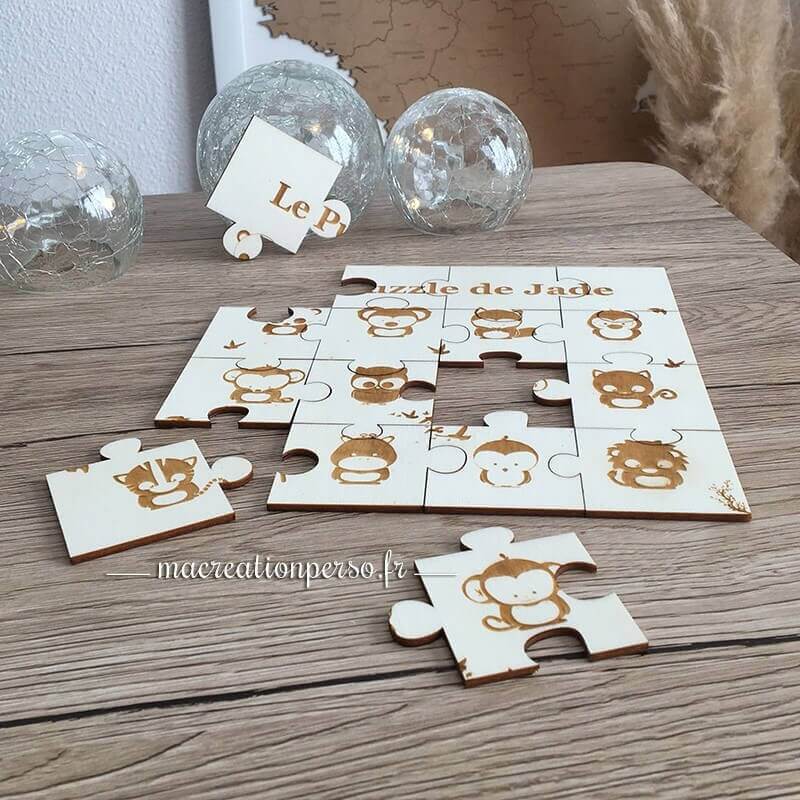 Puzzle personnalisé en bois prénom Jade thème animaux