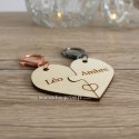Porte clé coeur personnalisé Prénom Léo et Prénom Ambre