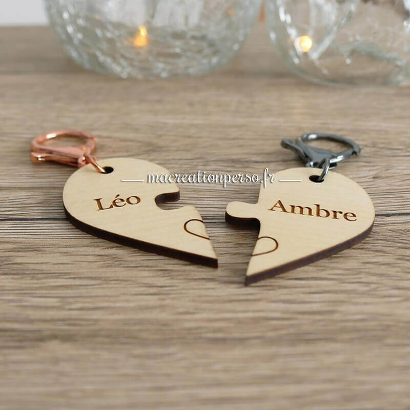 Porte-clés Prénoms personnalisé en forme de coeur à assembler