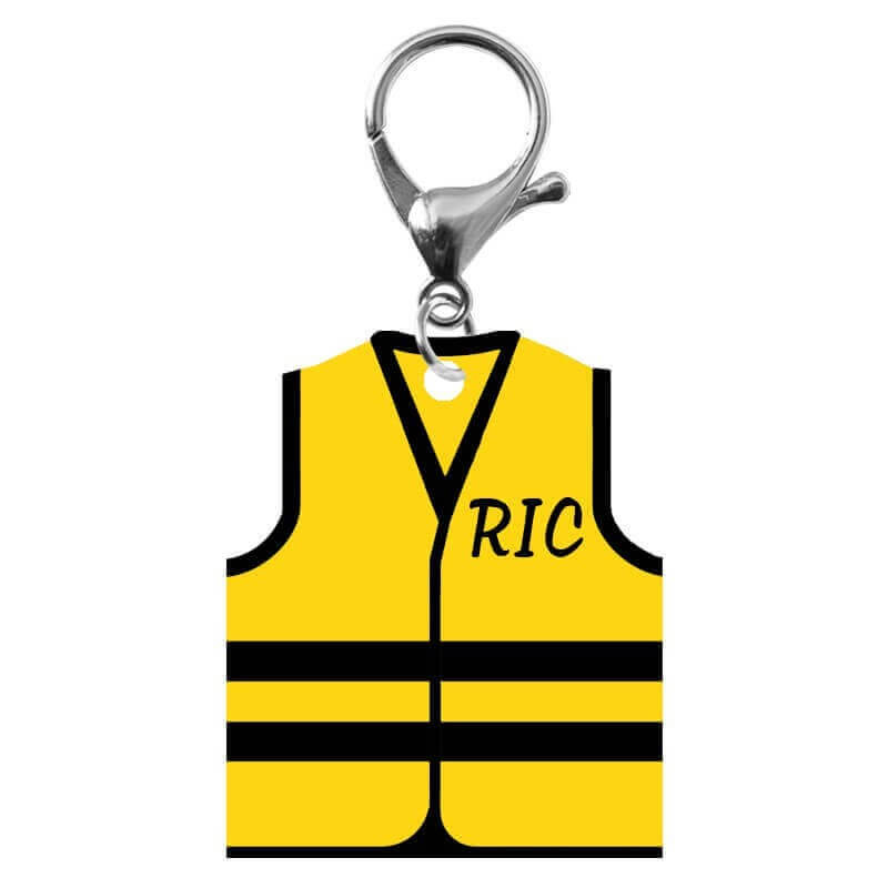 Porte-clé gilet jaune RIC avec mousqueton de couleur argenté
