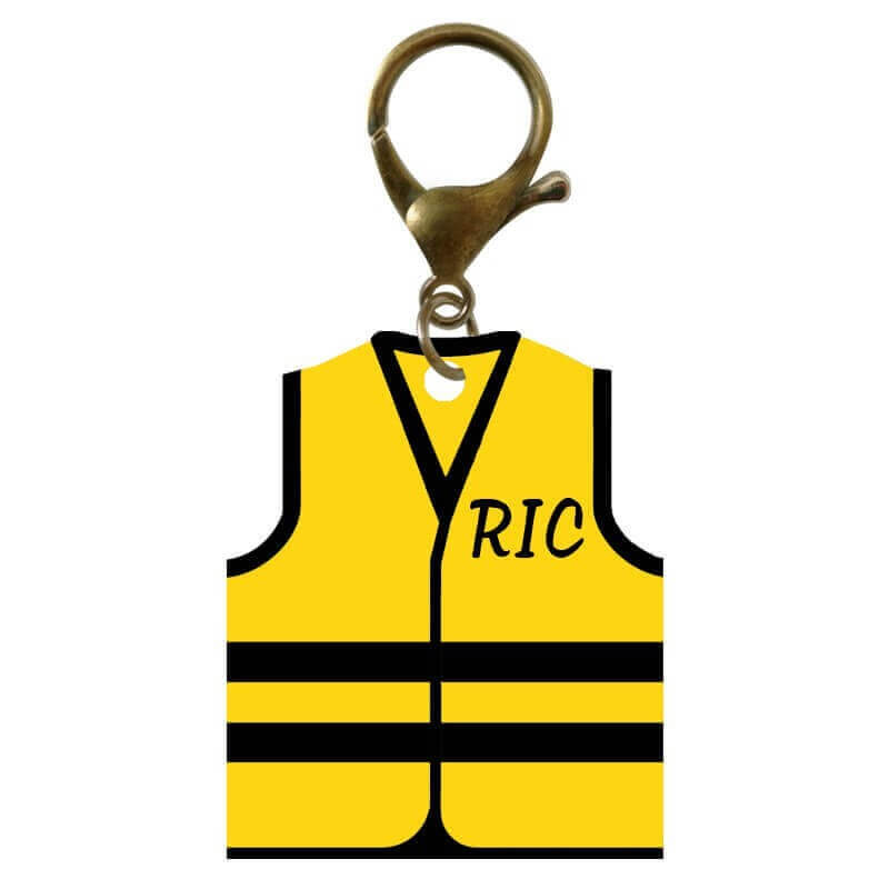 Porte-clé gilet jaune RIC avec mousqueton de couleur bronze