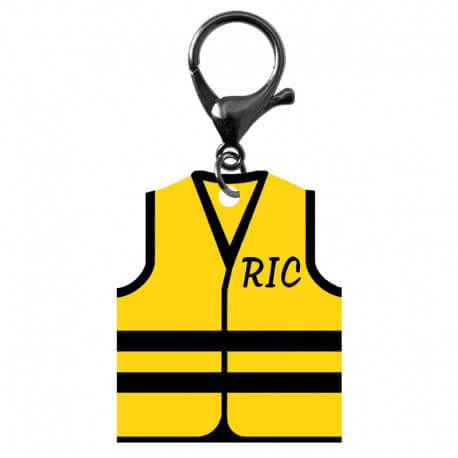 Porte-clé gilet jaune RIC avec mousqueton de couleur noire