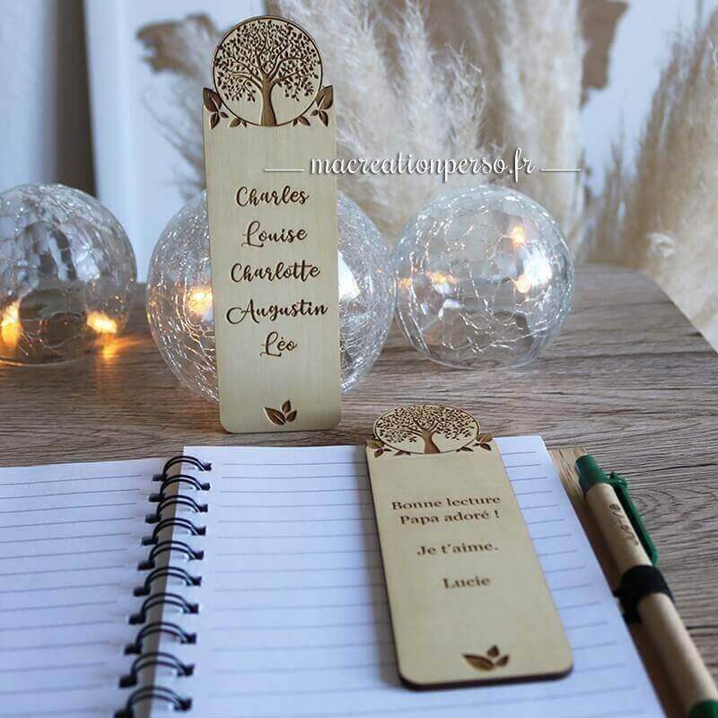 Marque-pages personnalisé en bois avec arbre de vie et feuillage